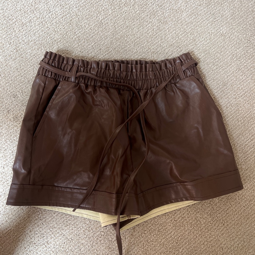 Brown Leather Women's Shorts